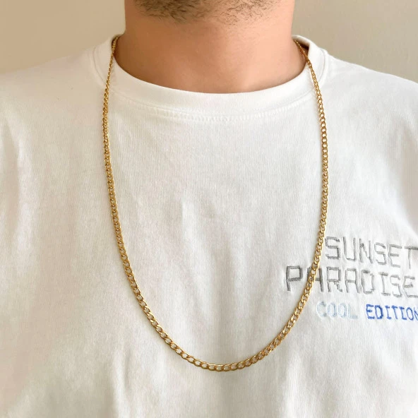 FerizZ Altın Kaplama Figaro Unisex Zincir Kolye 80 cm  ZN-260 - Resim 2