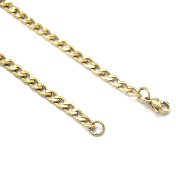 FerizZ Altın Kaplama Figaro Unisex Zincir Kolye 80 cm  ZN-260 - Resim 4