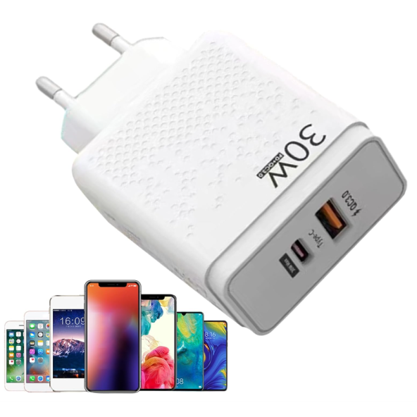 QASUL 3O W USB VE TYC-E  BAĞLANTILI SUPER HIZLI KULANIŞLI KALİTELİ  ŞARJ ADAPTÖRÜ