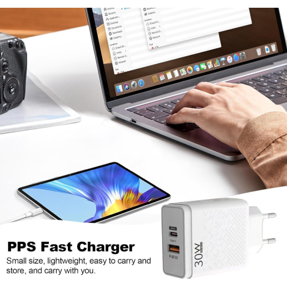 QASUL 3O W USB VE TYC-E  BAĞLANTILI SUPER HIZLI KULANIŞLI KALİTELİ  ŞARJ ADAPTÖRÜ - 2
