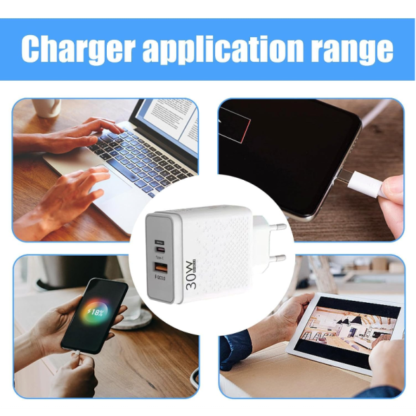 QASUL 3O W USB VE TYC-E  BAĞLANTILI SUPER HIZLI KULANIŞLI KALİTELİ  ŞARJ ADAPTÖRÜ - 3
