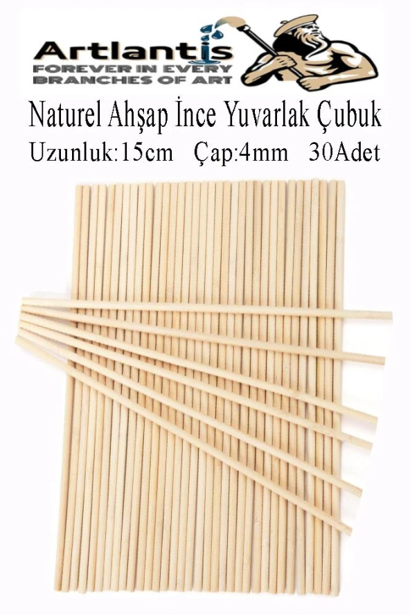 Naturel İnce Ahşap Yuvarlak Çubuk 15 cm 30 lu 1 Paket Okul Öncesi Sınıf Tasarım Etkinlik Hobi ürün görseli