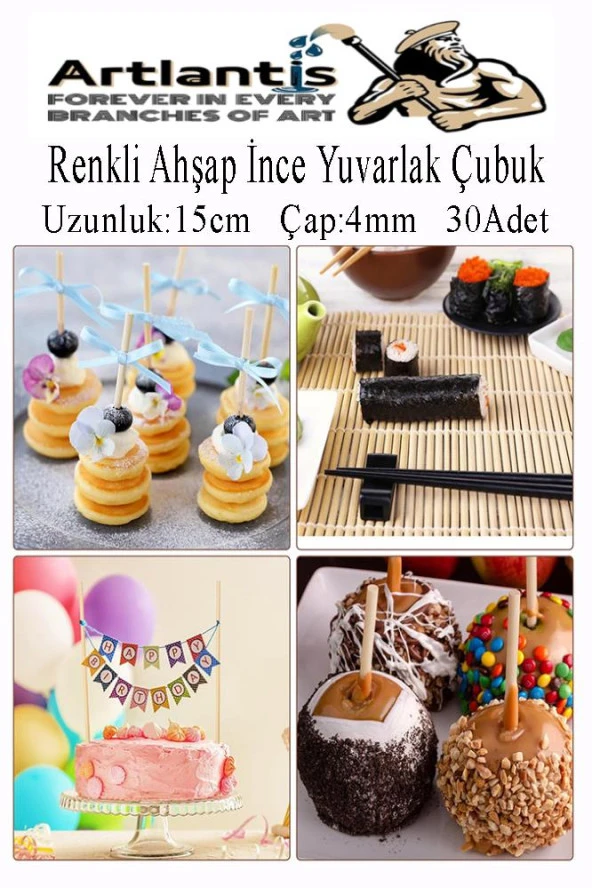 Renkli İnce Ahşap Yuvarlak Çubuk 15 cm 30 lu 1 Paket Okul Öncesi Sınıf Tasarım Etkinlik Hobi - 5