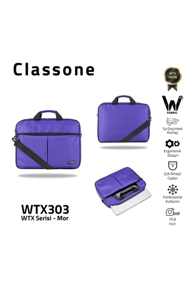 Classone Wtx303 serisi 15.6 Inch Uyumlu Su Geçirmez Kumaş Macbook, Laptop , Notebook El Çantası