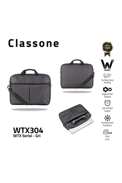 Classone Wtx304 serisi 15.6 Inch Uyumlu Su Geçirmez Kumaş Macbook, Laptop , Notebook El Çantası