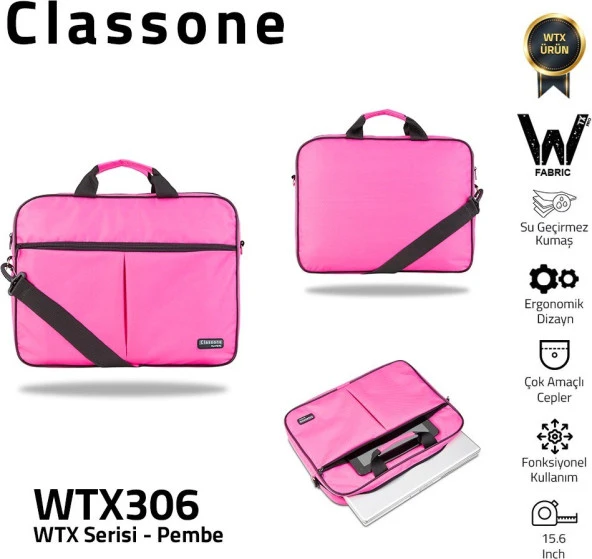 Classone WTX306 Wtxpro serisi 15.6 Inch Uyumlu Su Geçirmez Kumaş Macbook, Laptop , Notebook El Çanta