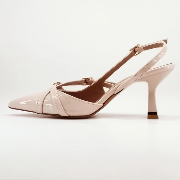 Janestt Çift Bantlı Toka Detaylı Rugan Kadın Topuklu Ayakkabı 147-PM492-945 - Resim 5