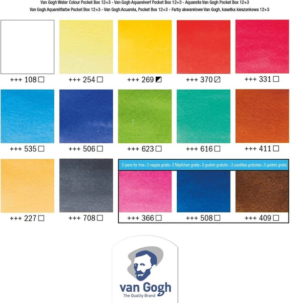 Van Gogh 12+3 Renk Tablet Sulu Boya Seti Plastik Kutulu(Defter hediyeli) / 20808632 - Resim 4