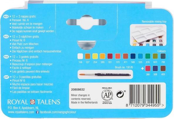 Van Gogh 12+3 Renk Tablet Sulu Boya Seti Plastik Kutulu(Defter hediyeli) / 20808632 - Resim 3
