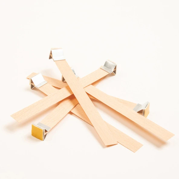 Ahşap Mum Fitili ve Yapışkanlı Fitil Sehpası 40 Adet ( 15mm x 100mm x 0,5mm ) ürün görseli