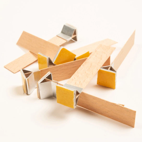 Ahşap Mum Fitili ve Yapışkanlı Fitil Sehpası 100 Adet ( 15mm x 75mm x 0,5mm ) ürün görseli