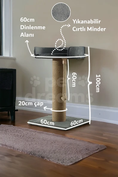 Pet Dreams Skye Lüks Kedi Tırmalama, Halatlı Oyuncak, Minderli Dinlenme Alanı - 2