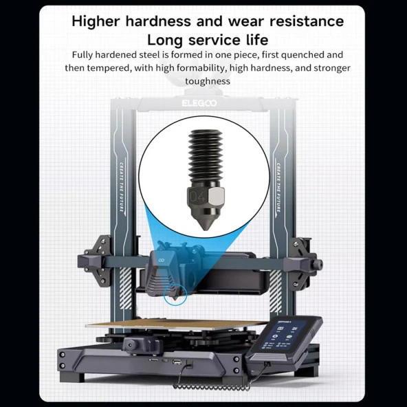 Elegoo Neptune 4-4 Pro Sertleştirilmiş CHT Çelik Nozzle 500°C(1.0mm) - Resim 2