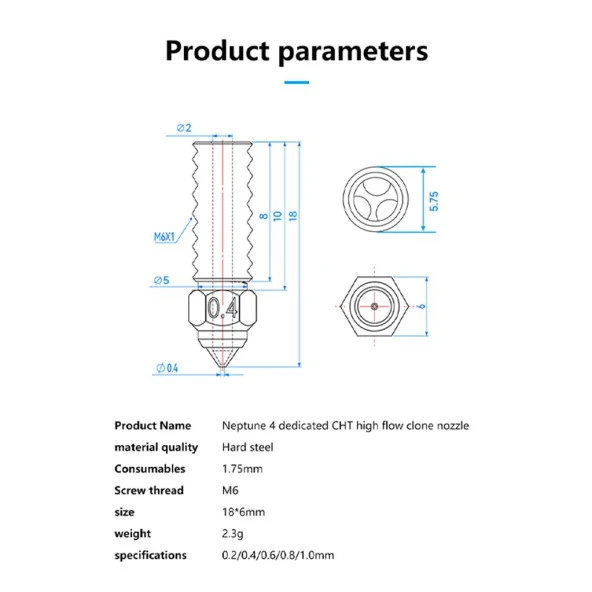Elegoo Neptune 4-4 Pro Sertleştirilmiş CHT Çelik Nozzle 500°C(1.0mm) - Resim 3