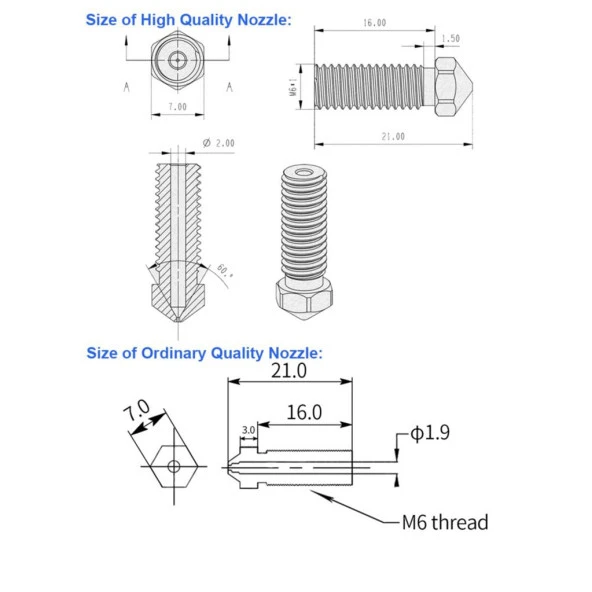 E3D Volcano Pirinç Nozzle-Sidewinder X1-X2-Genius-Genius Pro-0.4mm - Resim 2