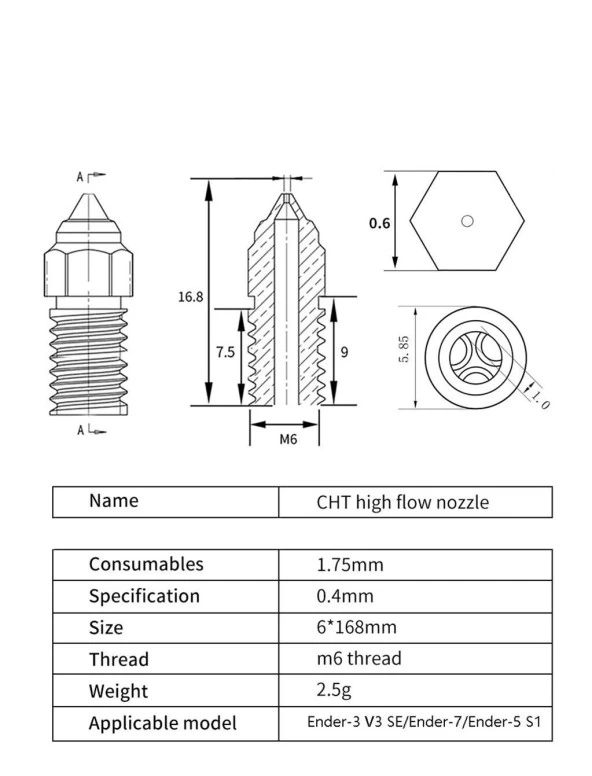 Ender 3 V3 SE-Ender 7-Ender 5 S1  Krom Zirkonyum Bakır CHT Nozzle 500°C(0.4mm) - 4