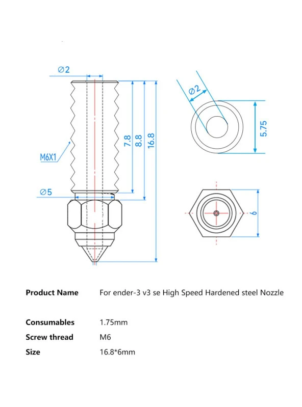 Ender 3 V3 SE-Ender 7-Ender 5 S1  Krom Zirkonyum Bakır Nozzle 500°C(0.4mm) - Resim 4