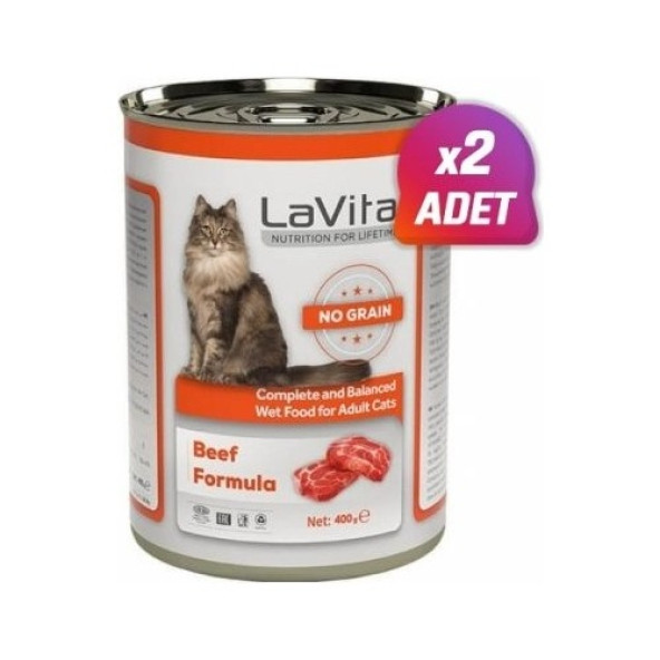 La Vital 2 Adet - Lavital Adult Tahılsız Biftekli Yetişkin Kedi Konservesi 400 gr