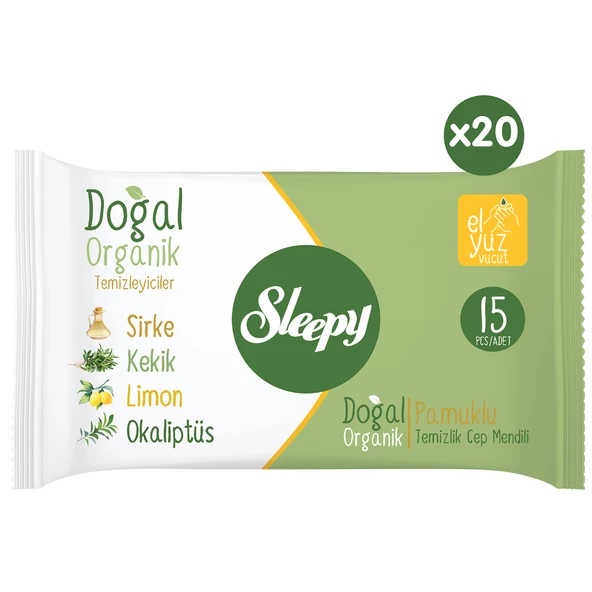 Sleepy Doğal Organik Pamuklu Cep Mendilli 300 Yaprak (20X15)