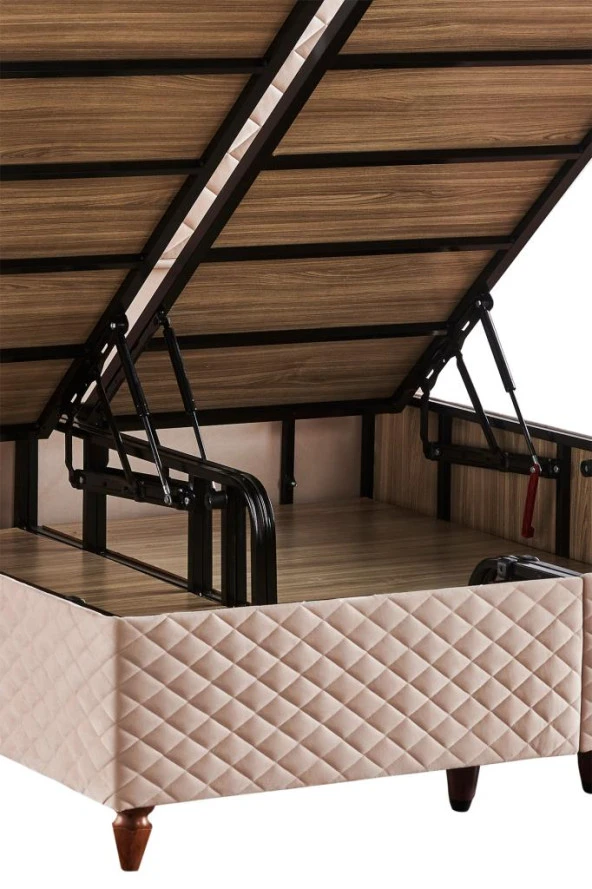 Niron  Baklava Lüks Baza ve Başlık Seti 160x200 cm Çift Kişilik Metal Baza ve Başlık Takımı Krem Kumaş - Resim 3