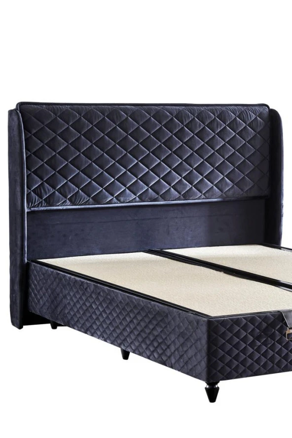 Niron  Baklava Lüks Baza ve Başlık Seti 90x190 cm Tek Kişilik Metal Baza ve Başlık Takımı Antrasit Kumaş - 2