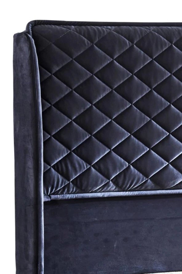 Niron  Baklava Lüks Baza ve Başlık Seti 100x200 cm Tek Kişilik Metal Baza ve Başlık Takımı Antrasit Kumaş - Resim 3