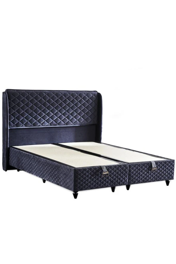 Niron  Baklava Lüks Baza ve Başlık Seti 100x200 cm Tek Kişilik Metal Baza ve Başlık Takımı Antrasit Kumaş - Resim 4