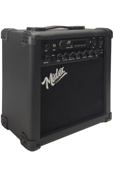 Midex MGA-25BK Şarjlı Elektro Gitar Amfisi 25 WATT Gain Bluetooth Usb Distortion - Resim 6