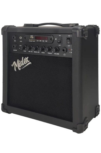 Midex MGA-25BK Şarjlı Elektro Gitar Amfisi 25 WATT Gain Bluetooth Usb Distortion - Resim 4