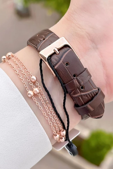 Daniel Klein DKISTE1149 Takvimli Kasası Rose Kordonu Kahverengi Renk Hediye Paketli Kadın Kol Saati ve Bileklik - Resim 5