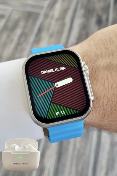 Daniel Klein DK2ISTE1156 Android/ios Uyumlu Arama Özellikli Mavi Renk Kordonlu Akıllı Kol Saati ve Bluetooth Kulaklık