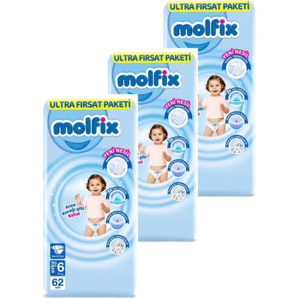 Molfix Bebek Bezi Ultra Fırsat Paketi 6 Numara 186'Lı