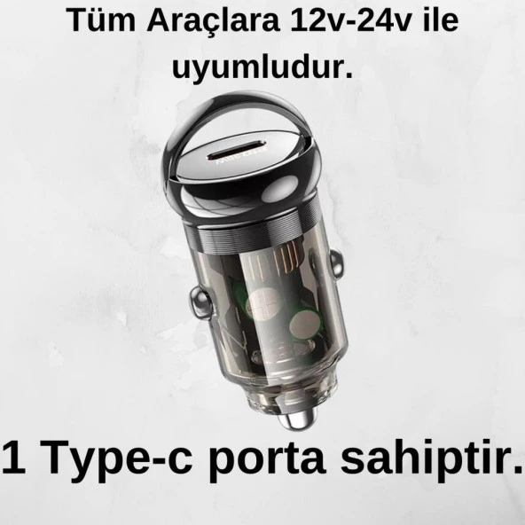 Coofbe Şarj Akım Korumalı Type-C Girişli PD30W Araç Çakmaklık Şarjı Şarj Akım Korumalı  Araç Çakmaklık Hızlı Şarj Aleti - 4