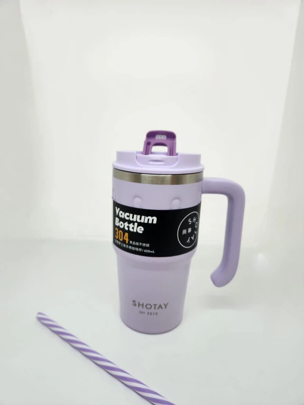 Shotay Handle Mug ST-8169 680ml Pipetli-Pipetsiz Kullanım Termos Bardak Lila - 3