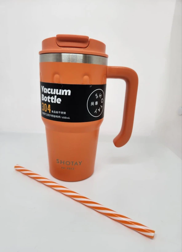 Shotay Handle Mug ST-8169 680ml Pipetli-Pipetsiz Kullanım Termos Bardak Turuncu