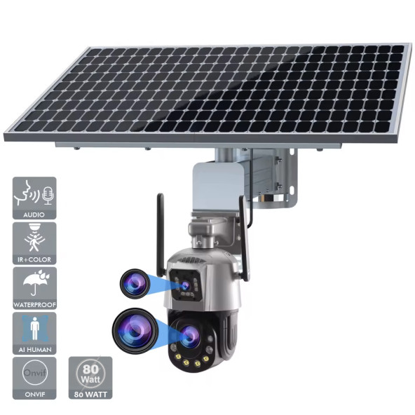 Çift Kameralı Solar Panelli 36x Optik Zoomlu Kablosuz Sim Kart 5G ile çalışan Güvenlik Kamerası