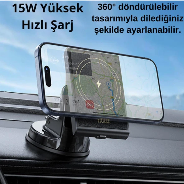 Polham 15W Kablosuz Şarjlı Magsafeli Araç İçi Telefon Tutucu, Torpido ÜStü Ultra Stabil Telefon Tutucu - 2