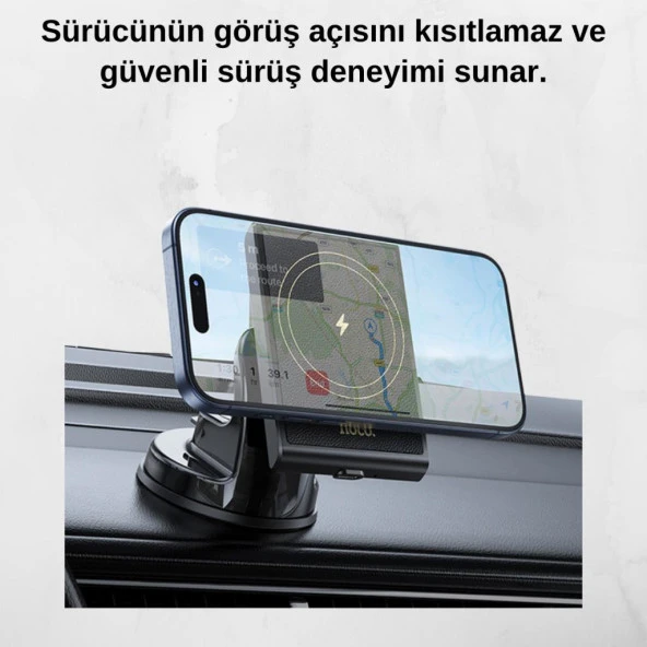 Polham 15W Kablosuz Şarjlı Magsafeli Araç İçi Telefon Tutucu, Torpido ÜStü Ultra Stabil Telefon Tutucu - 4