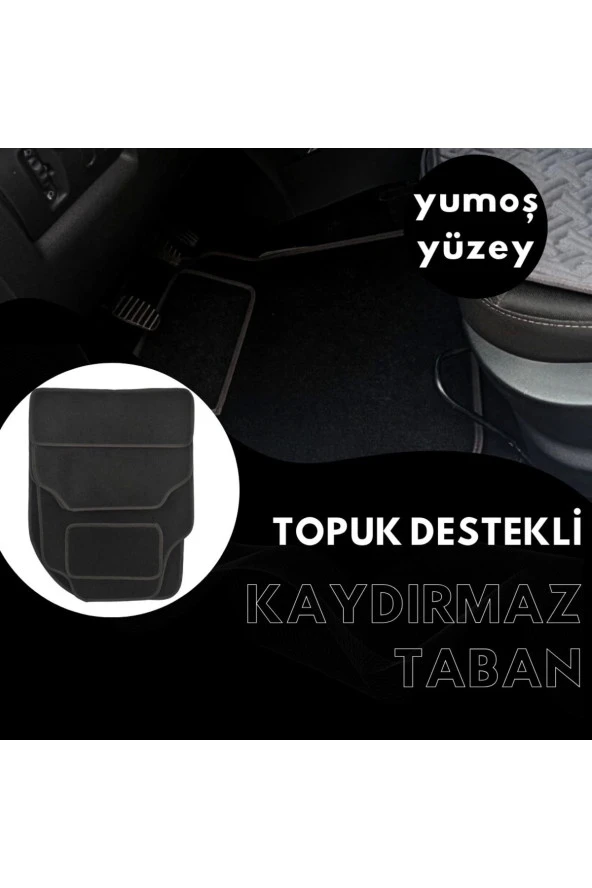 Her Araca Uyumlu Siyah Renk Topuk Destekli Kaydırmaz Tabanlı Üstü Yumoş Kumaş Oto Halı Paspas,Siyah - 2