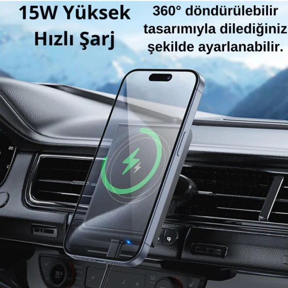 Coofbe Ultra Güçlü Magsafe 15W Kablosuz Araç Şarjı Telefon Tutucu İphone 12 13 14 15 Pro Max Uyumlu - 2