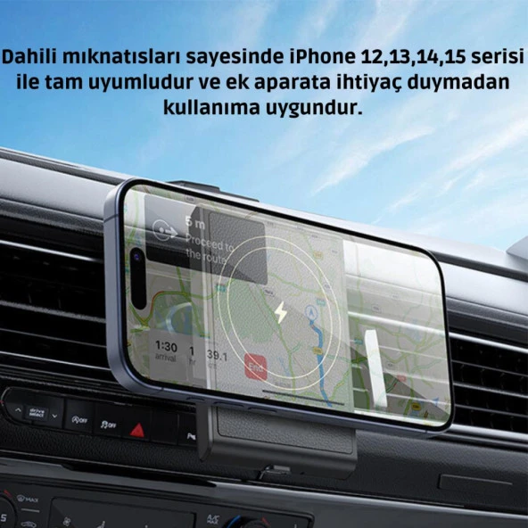 Coofbe Ultra Güçlü Magsafe 15W Kablosuz Araç Şarjı Telefon Tutucu İphone 12 13 14 15 Pro Max Uyumlu - 3