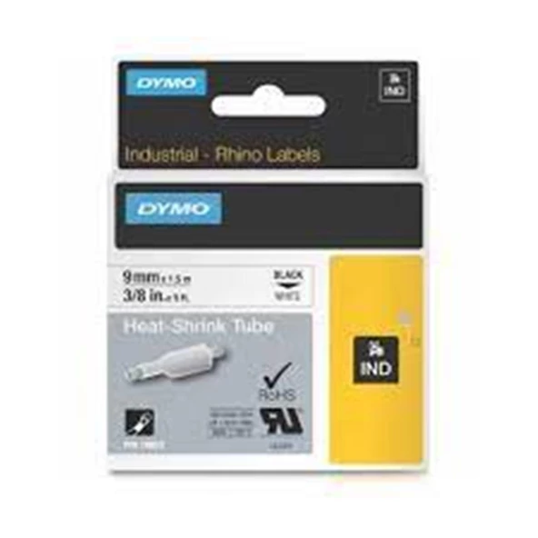 DYMO 18053 RhinoPRO Isıyla Küçülen Şerit 9mmx1,5m Beyaz-Siyah ürün görseli 1