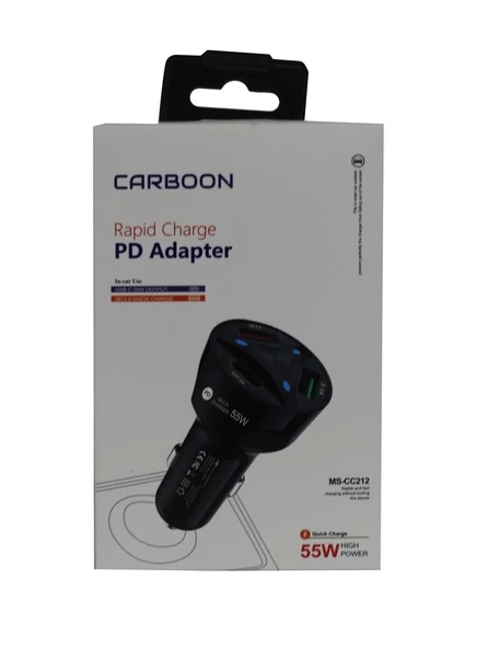 Carboon Ms-CC12 55W Pd 20w Type-c Grişi 2 Usb Araç Çakmaklık Girişli