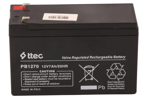 Ttec 12V 7AH-20HR Base Bakımsız Kuru Akü Alarm-Siren için Ups Uygun Değil 1,75 Kg - Resim 2