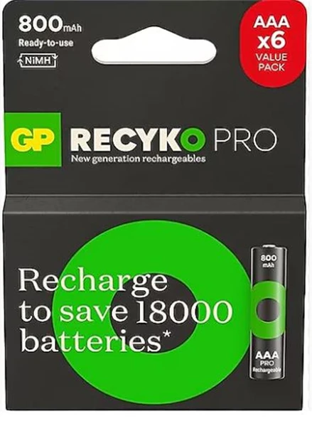 Gp AAA 850 mAh Şarjlı İnce Kalem Pil  4+2'li Paket Recyko GPHCH83BOK - Resim 2