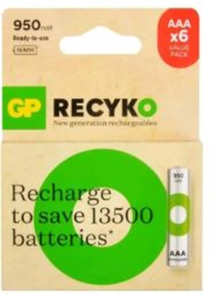 GP AAA 950 mAh Şarjlı İnce Kalem Pil 4+2'li Paket GP100AAAHCE4-2BB - Resim 2