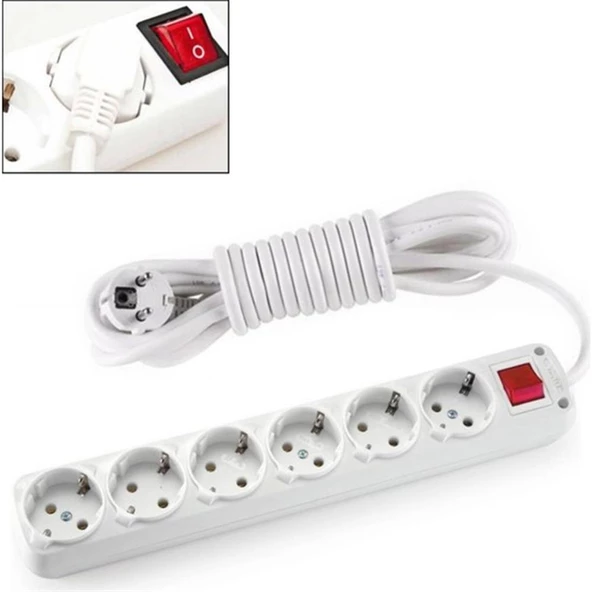 Almera 6lı Anahtarlı 5mt Topraklı Priz ürün görseli 1