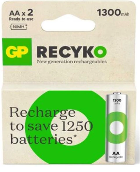 GP AA 1300 mAh Şarjlı Kalem Pil 2'li Paket GP130AAHCEMTR-2GB - Resim 2