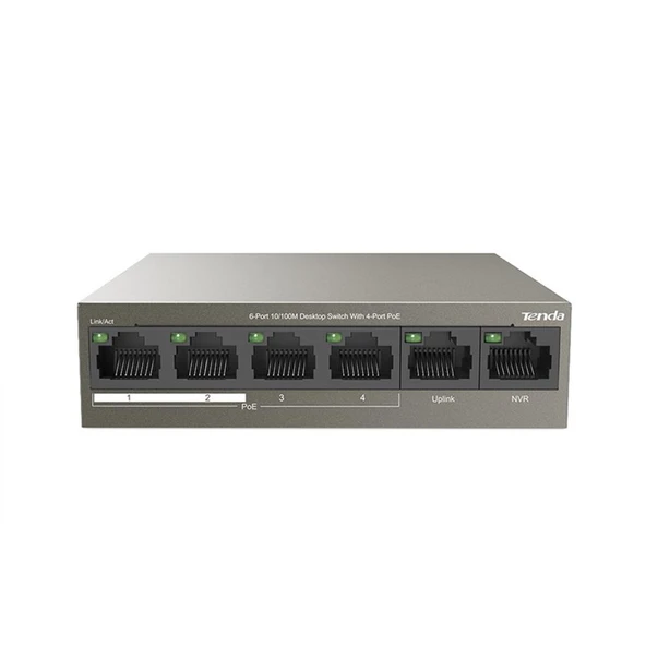 Tenda TEF1106P 6 Port 4 Port Poe+ 10-100 + 2 Port Uplink Switch Çelik Kasa Rack Mount - Resim 2