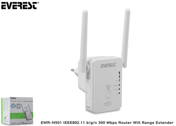 Everest EWR-N501 IEEE802.11 b-g-n 300 Mbps Router Wifi Range Extender ürün görseli 1